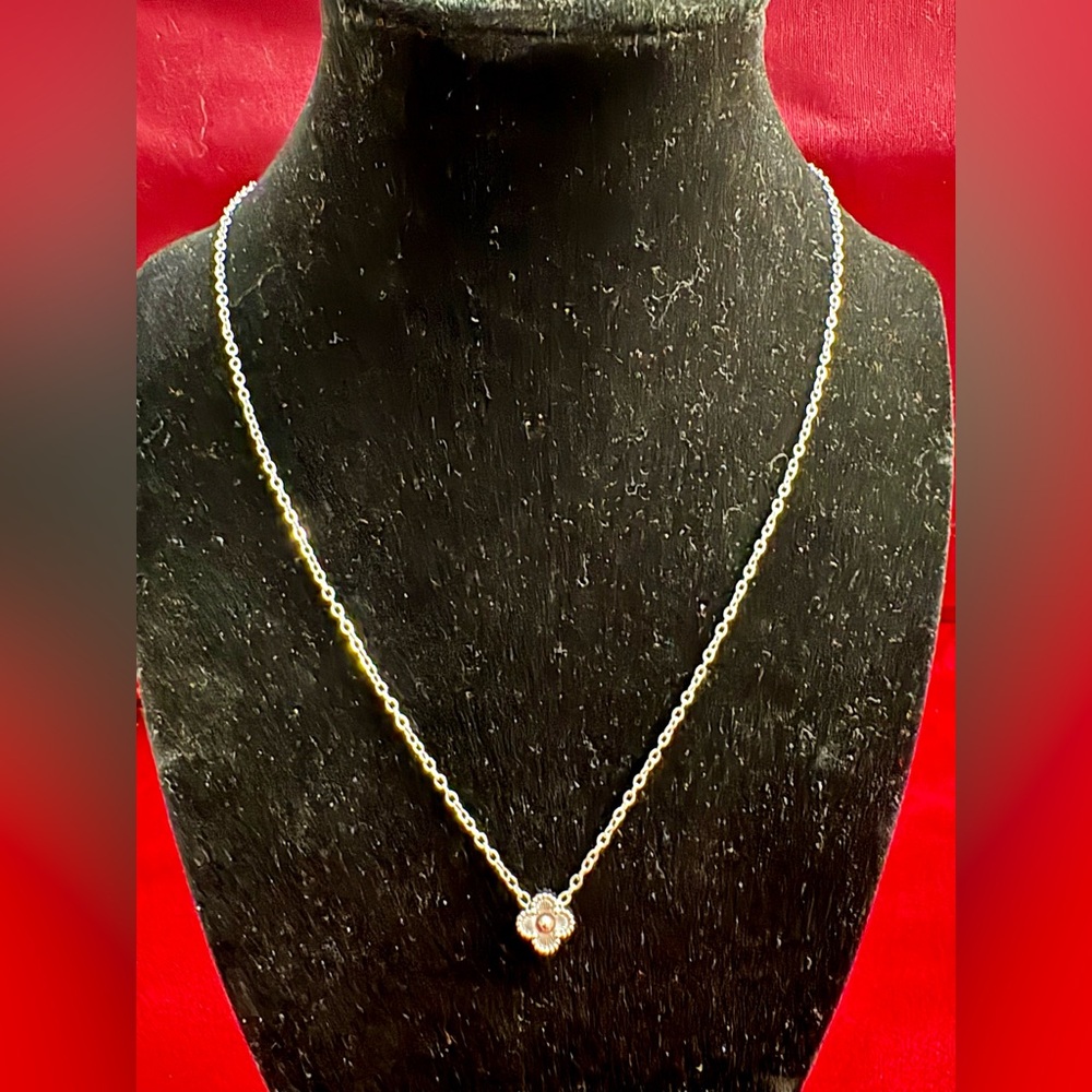 Beautiful, simple, silver tone, single micro clover necklace. 18k plated.